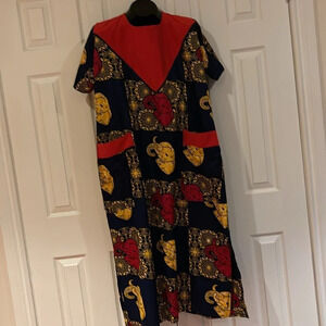 Vintage style printed Ankara patchwork 3/4  length shift dress Sz L